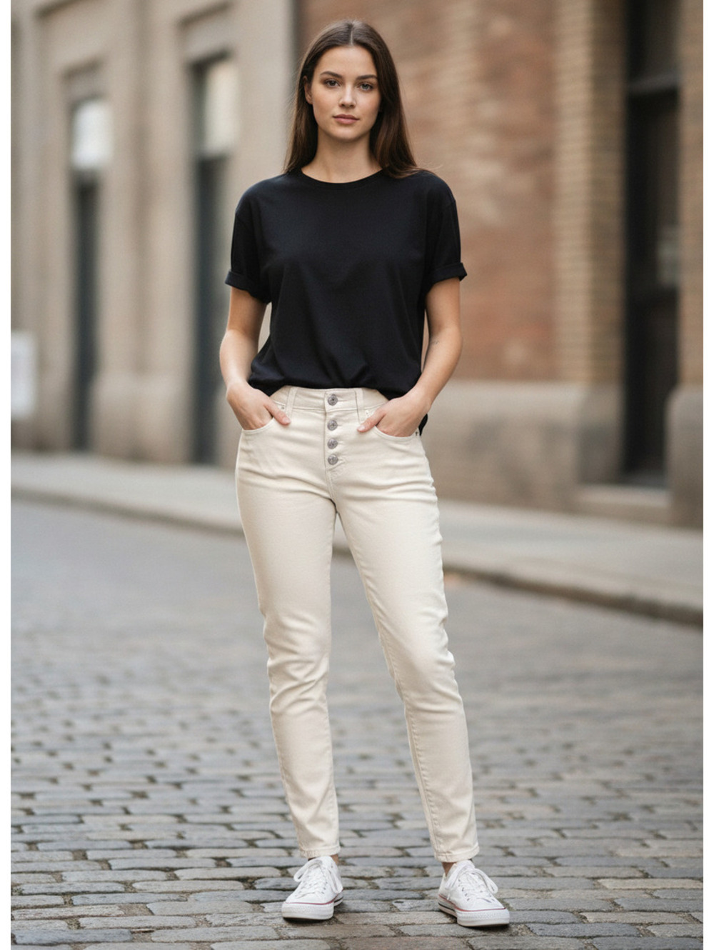 7 For All Mankind Women's High Waist Skinny Jeans in Cream